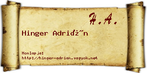 Hinger Adrián névjegykártya