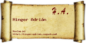 Hinger Adrián névjegykártya